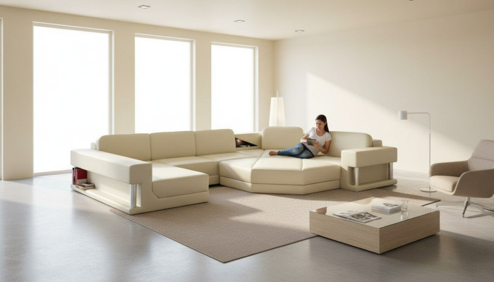 Narożnikowa kanapa Kształt U Couch Żywy krajobraz Sofa Couch Modern Design Sofa Włókienniczy Skóra