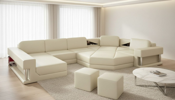 Narożnikowa kanapa Kształt U Couch Żywy krajobraz Sofa Couch Modern Design Sofa Włókienniczy Skóra