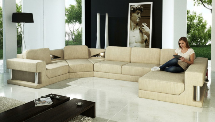 Narożnikowa kanapa Funkcja łóżka Modern Design Sofa Włókienniczy Materiał Kształt U Couch Żywy krajobraz