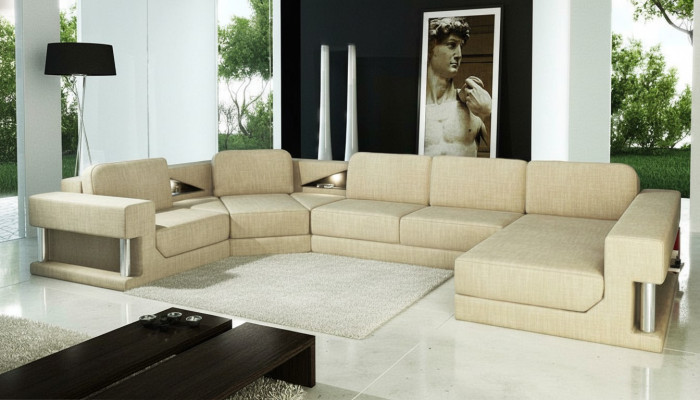 Narożnikowa kanapa Funkcja łóżka Modern Design Sofa Włókienniczy Materiał Kształt U Couch Żywy krajobraz