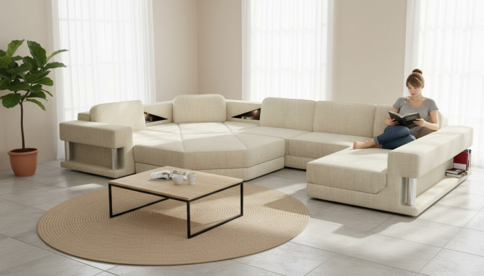 Kształt U Sofa Couch Design Couch Włókienniczy Modern Podkładka Nowy Żywy krajobraz Narożnikowa kanapa