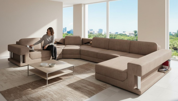 Kształt U funkcji łóżka Couch Design Podkładka Włókienniczy Narożnik Żywy krajobraz Narożnikowa kanapa Material