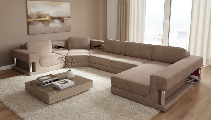 Kształt U funkcji łóżka Couch Design Podkładka Włókienniczy Narożnik Żywy krajobraz Narożnikowa kanapa Material