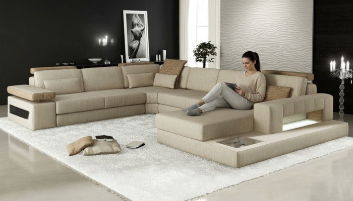 Żywy krajobraz U Form Narożnikowa kanapa Sofa Couch Podkładka Narożnik Piękny materiał XXL