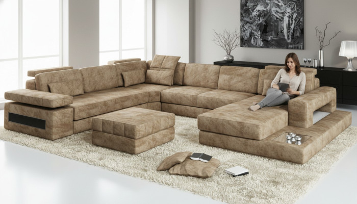 Materiał Kształt U Żywy krajobraz Podkładka narożnik kanapa Skóra sofa Narożnikowa kanapa narożnik
