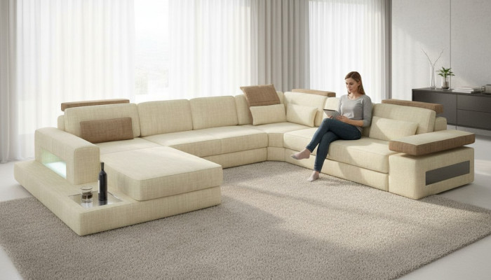 Kształt U funkcji łóżka Couch Design Podkładka Włókienniczy Narożnik Żywy krajobraz Narożnikowa kanapa Material