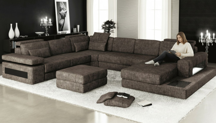 Narożnikowa kanapa Materiał Kształt U Couch Design Podkładka Włókienniczy Narożnik Żywy krajobraz Funkcja łóżka