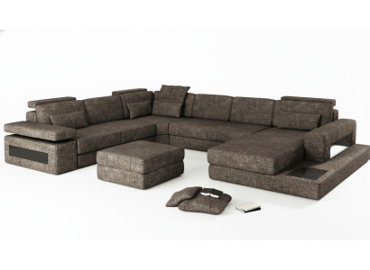Narożnikowa kanapa Materiał Kształt U Couch Design Podkładka Włókienniczy Narożnik Żywy krajobraz Funkcja łóżka