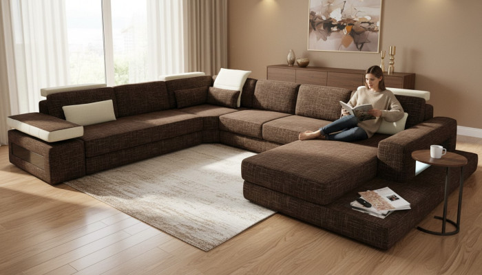 Kształt U Couch Design Podkładka Narożnik Nowoczesne sofy Włókienniczy Żywy krajobraz Narożnikowa kanapa Materiał