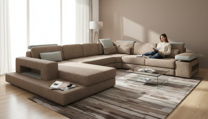 U Shape Podkładka Kanapy Włókienniczy Design Couch Narożnikowa kanapa Żywy krajobraz Sofa Nowość