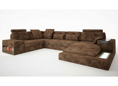 Narożnikowa kanapa Kształt U Couch Design Podkładka Włókiennicza Nowa funkcja łóżka Żywy krajobraz Materiał