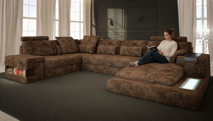 Narożnikowa kanapa Kształt U Sofa Couch Design Couch Włókienniczy Żywy krajobraz Funkcja łóżka Materiał