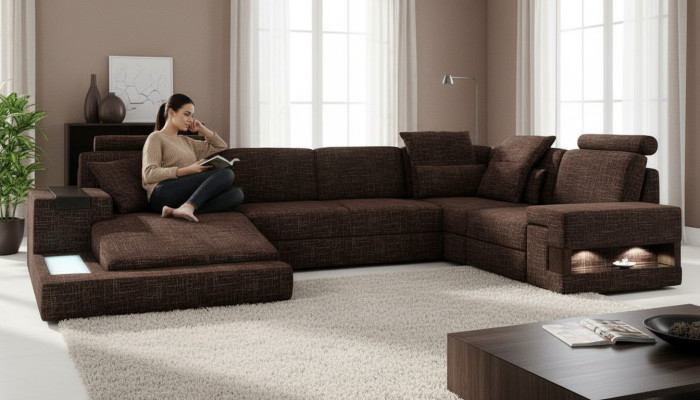 Narożnikowa kanapa Kształt U Nowoczesna Sofa Sofa skórzana Narożnikowa kanapa Podkładka Materiał Włókienniczy Design Sofa