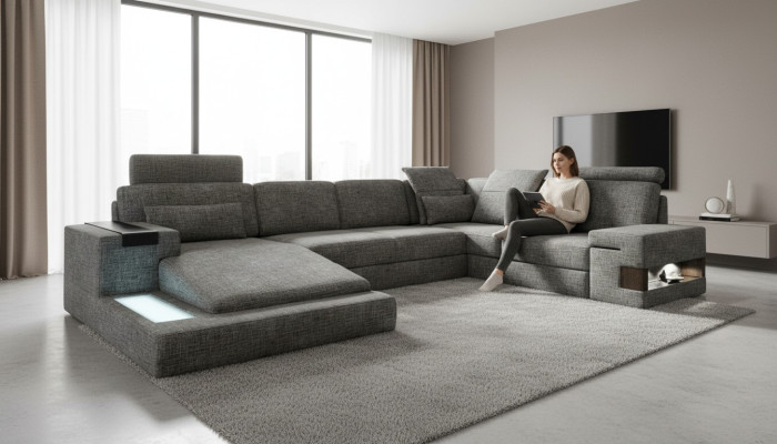 Narożnikowa kanapa Kształt U Design Nowoczesna Sofa Sofa Sofa Tekstylna Kanapa Żywy krajobraz New