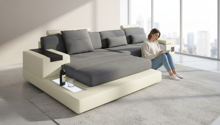 Luksusowa Sofa Narożnik Meble tapicerowane Salon L-Shape Nowoczesny Design Włókienniczy Materiał