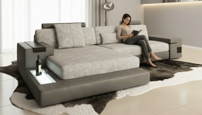 Design Sofa Kanapa Narożnik Meble tapicerowane Pokój Dzienny Kształt L Nowoczesny Elegancki Materiał Włókienniczy