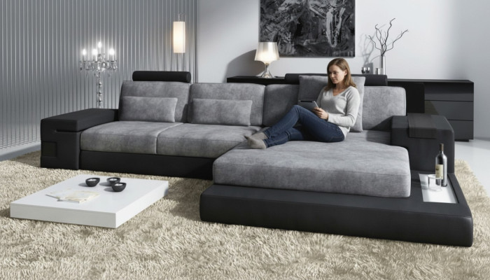 Narożnikowa kanapa salonowa w kształcie litery L Podkładka sofa tekstylna skórzana NOWOŚĆ Nowoczesna