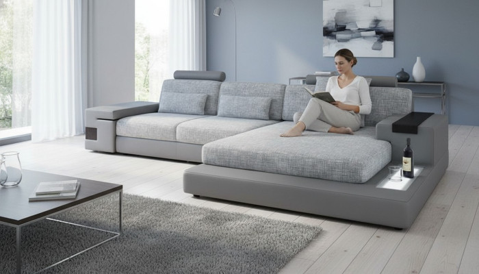 Design Narożnikowa kanapa Skóra Kanapa w Kształcie L Nowoczesny Styl Meble tapicerowane Salon Nowość