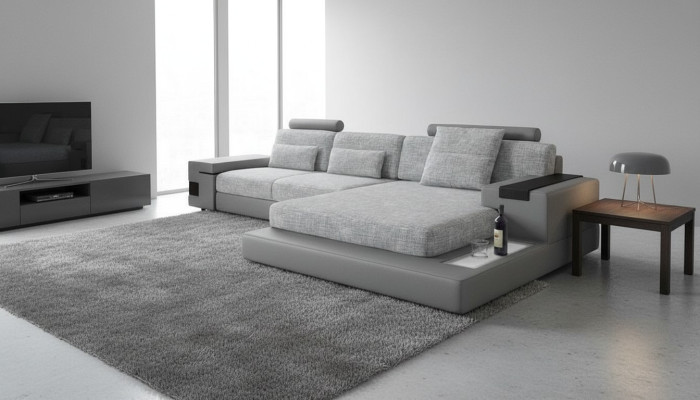 Design Narożnikowa kanapa Skóra Kanapa w Kształcie L Nowoczesny Styl Meble tapicerowane Salon Nowość