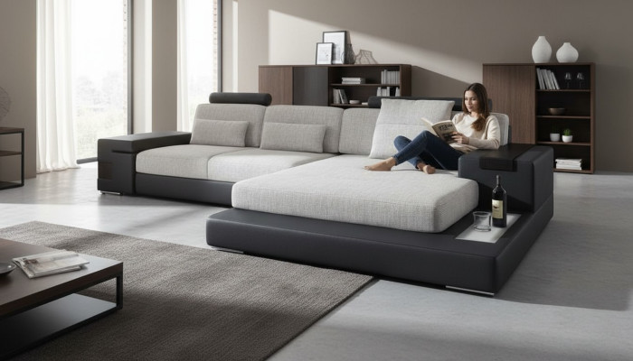 Materiał Kanapa salonowa w kształcie litery L Narożnikowa kanapa nowoczesny design Włókienniczy duża sofa nowoczesna