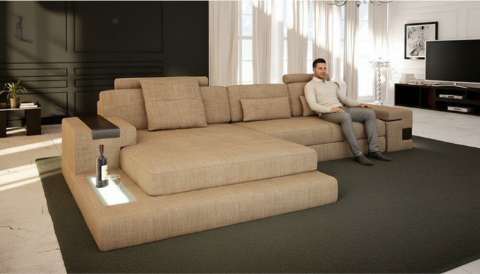 Design Nowoczesna sofa Materiał Brązowa Narożnikowa kanapa L Shape Couch Żywy krajobraz Sofa Narożnik Nowość