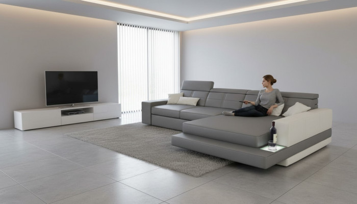 Kanapa XXL Narożnikowa kanapa Skóra Żywy krajobraz Sofa Design Nowoczesna sofa w kształcie litery L