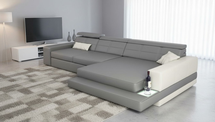 Kanapa XXL Narożnikowa kanapa Skóra Żywy krajobraz Sofa Design Nowoczesna sofa w kształcie litery L