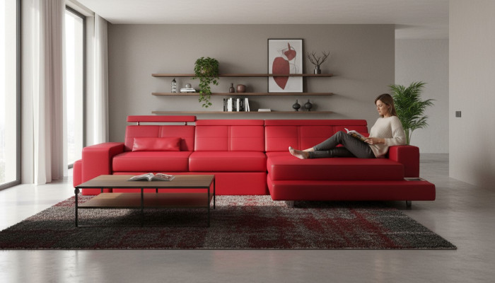 Meble Narożnikowa kanapa Skóra Sofa Kanapa Podkładka Narożnik Siedziba Żywy krajobraz L-Shape Nowość