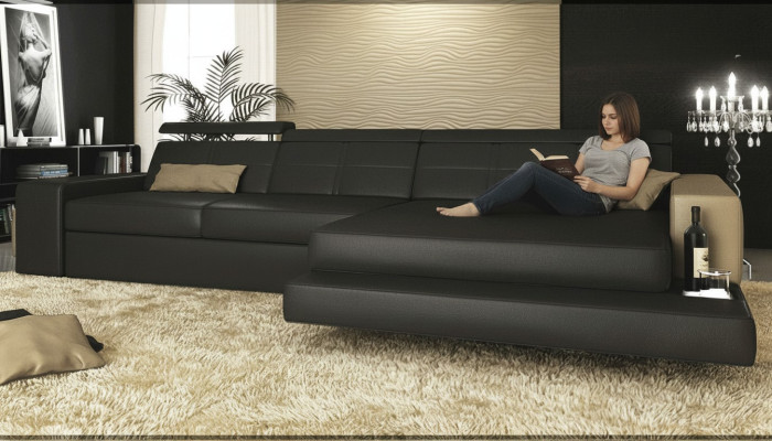 Narożnik kanapa Kanapa Podkładka Żywy krajobraz Narożnik Narożnik Skóra Sofa Czarny L Shape