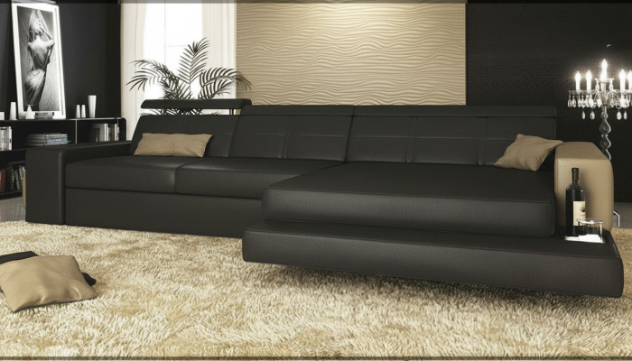 Narożnik kanapa Kanapa Podkładka Żywy krajobraz Narożnik Narożnik Skóra Sofa Czarny L Shape