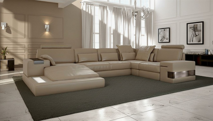 Żywy krajobraz Skóra Design Narożnikowa kanapa Kształt U Sofa Funkcja łóżka Couch Włókienniczy Sofy