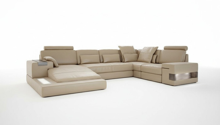 Żywy krajobraz Skóra Design Narożnikowa kanapa Kształt U Sofa Funkcja łóżka Couch Włókienniczy Sofy