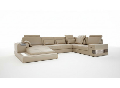 Żywy krajobraz Skóra Design Narożnikowa kanapa Kształt U Sofa Funkcja łóżka Couch Włókienniczy Sofy