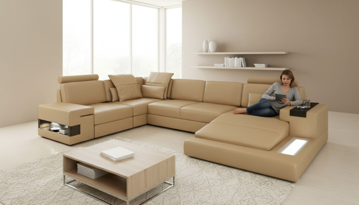 Narożnikowa kanapa Kształt U Sofa Żywy krajobraz Podkładka Funkcja łóżka Design Modern New
