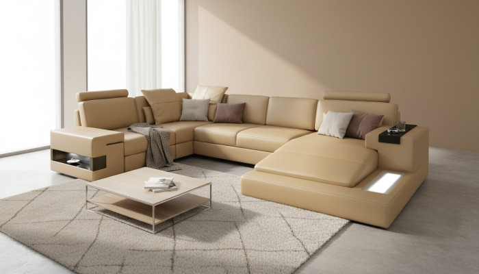 Narożnikowa kanapa Kształt U Sofa Żywy krajobraz Podkładka Funkcja łóżka Design Modern New
