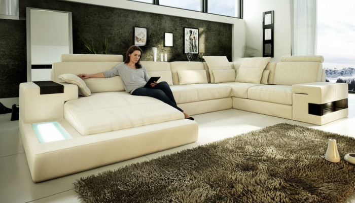 Kształt U Sofa Couch Design Podkładka Modern Włókienniczy New Żywy krajobraz Skóra Narożnikowa kanapa