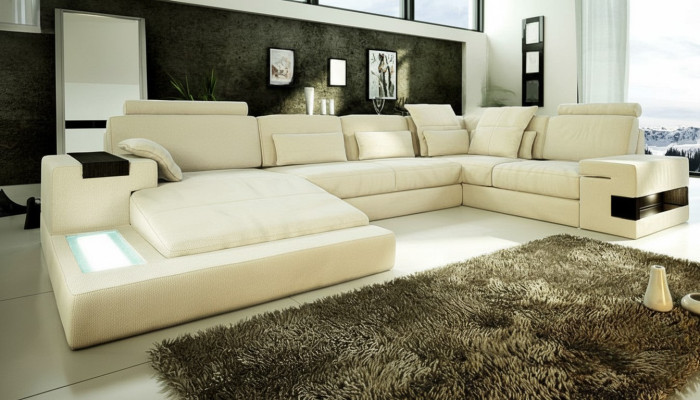 Kształt U Sofa Couch Design Podkładka Modern Włókienniczy New Żywy krajobraz Skóra Narożnikowa kanapa