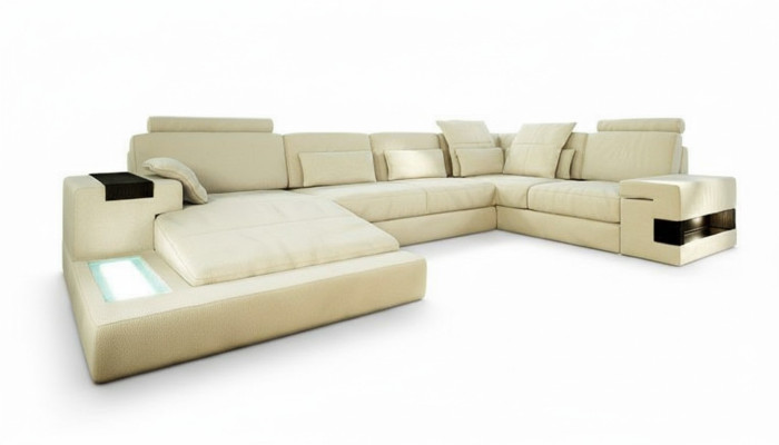 Kształt U Sofa Couch Design Podkładka Modern Włókienniczy New Żywy krajobraz Skóra Narożnikowa kanapa