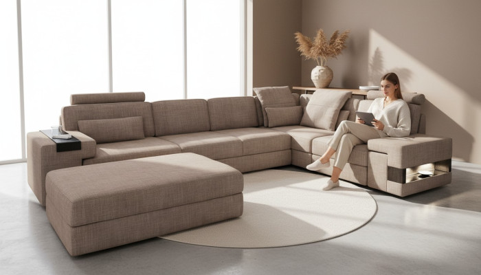Żywy krajobraz Narożnikowa kanapa Zestaw wypoczynkowy w kształcie litery L Design Couch Włókienniczy Modern Podkładka Nowość