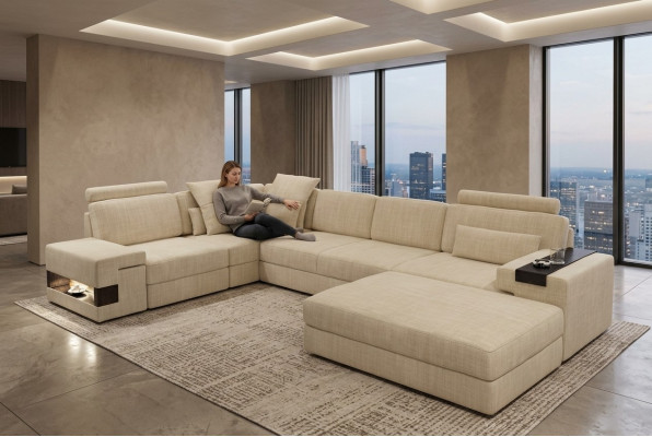 Sofa tekstylna Sofa w kształcie litery L Meble do salonu Narożnik Design Nowoczesny zestaw 2-częściowy w stylu Soft