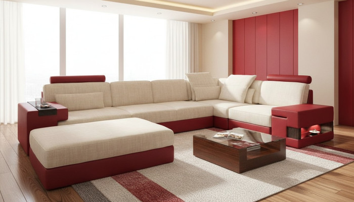 Nowoczesna Sofa Narożnik Zestaw Sofy Tapicerowane w kształcie litery L Kanapy Kanapa Stołek Living Meble