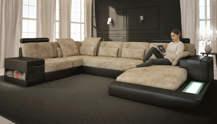 Narożnikowa kanapa Big Żywy krajobraz Sofa Podkładka Siedziba Skóra U Shape Living Room Nowość