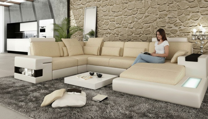 Narożnikowa kanapa Sofa Kształt U Sofa skórzana Sofa Żywy krajobraz Design Modern Sofa