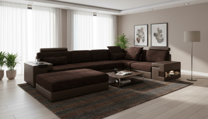 Modern Designer Narożnikowa kanapa L-Shape Meble Podkładka Włókienniczy z Stołek Zestaw 2-częściowy Nowość