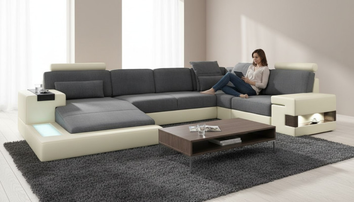 Salon Designerska Kanapa Podkładka Skórzana Tkanina Siedziba Modern Narożnikowa kanapa Kształt U