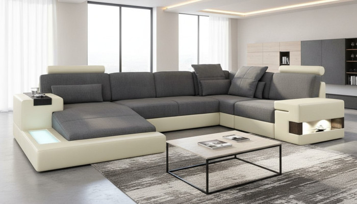 Salon Designerska Kanapa Podkładka Skórzana Tkanina Siedziba Modern Narożnikowa kanapa Kształt U