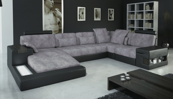 Designerska Nowoczesna Luksusowa Sofa Włókiennicza Kształt U Meble z łóżkiem Funkcje szara NOWOŚĆ