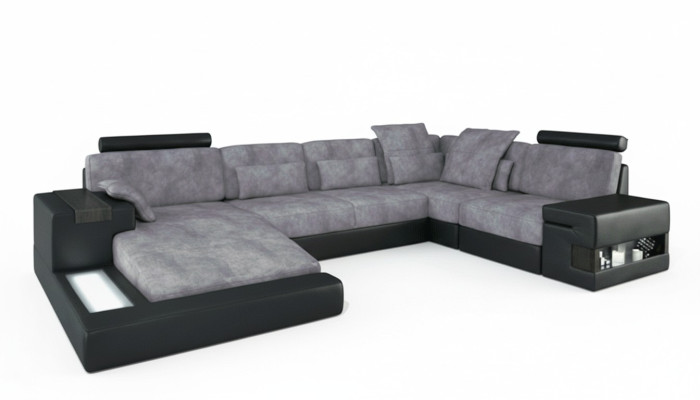 Designerska Nowoczesna Luksusowa Sofa Włókiennicza Kształt U Meble z łóżkiem Funkcje szara NOWOŚĆ
