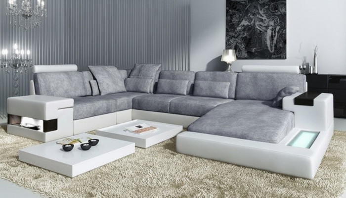 Nowoczesna sofa włókiennicza Kształt U Meble z łóżkiem Funkcje Schowek Szara NOWOŚĆ