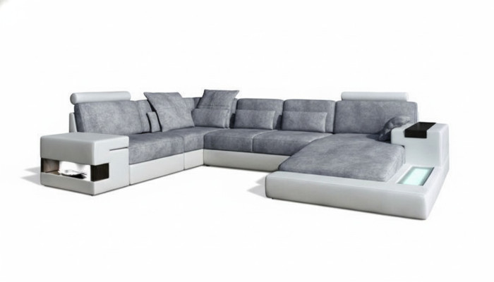 Nowoczesna sofa włókiennicza Kształt U Meble z łóżkiem Funkcje Schowek Szara NOWOŚĆ
